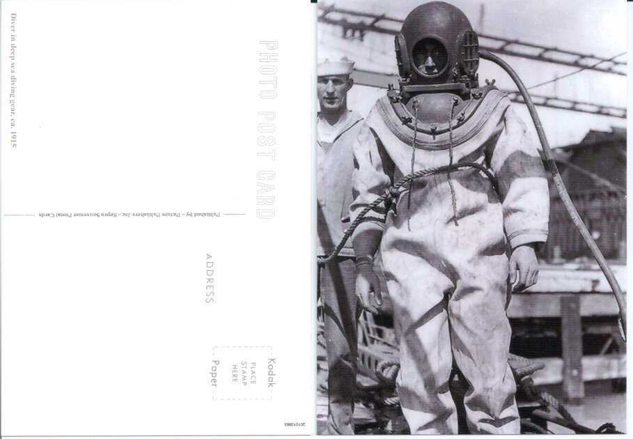 Postcard US Navy Deep Sea Diver ca. 1914 to Vintage Diving