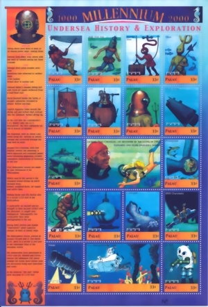 Palau - Undersea History & Exploration - 17 Stamp Sheet - 16D-036 MINT - Block